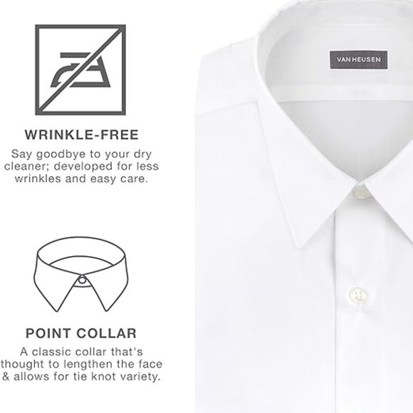 Van Heusen Regular-Fit White Long-Sleeve Poplin Dress Shirt 14.5 32/33 S. e91 - Picture 5 of 5